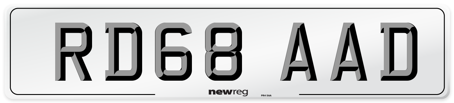 RD68 AAD Number Plate from New Reg